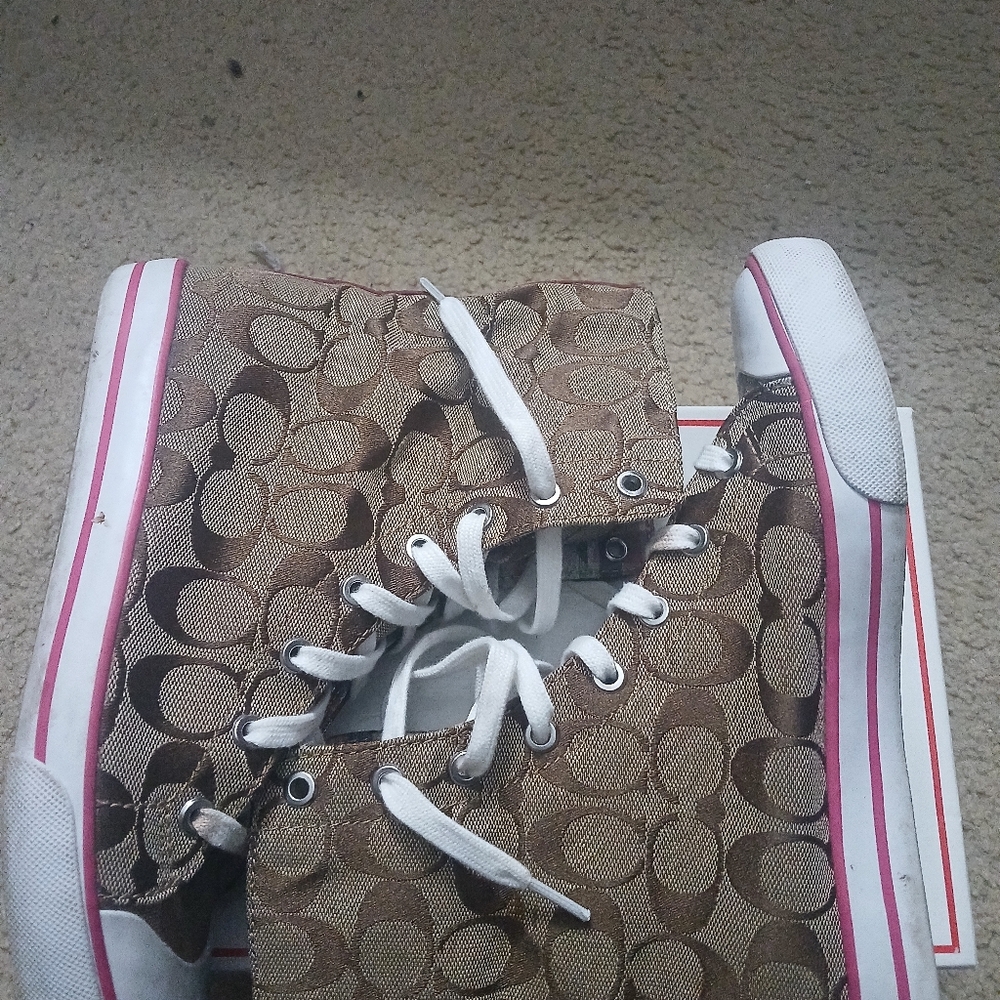 Coach Brown and White High-Top Sneakers - Picture 5 of 8